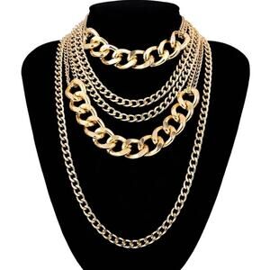NEW Necklace 5 Layering Chains Chunky Layered Gold JA24